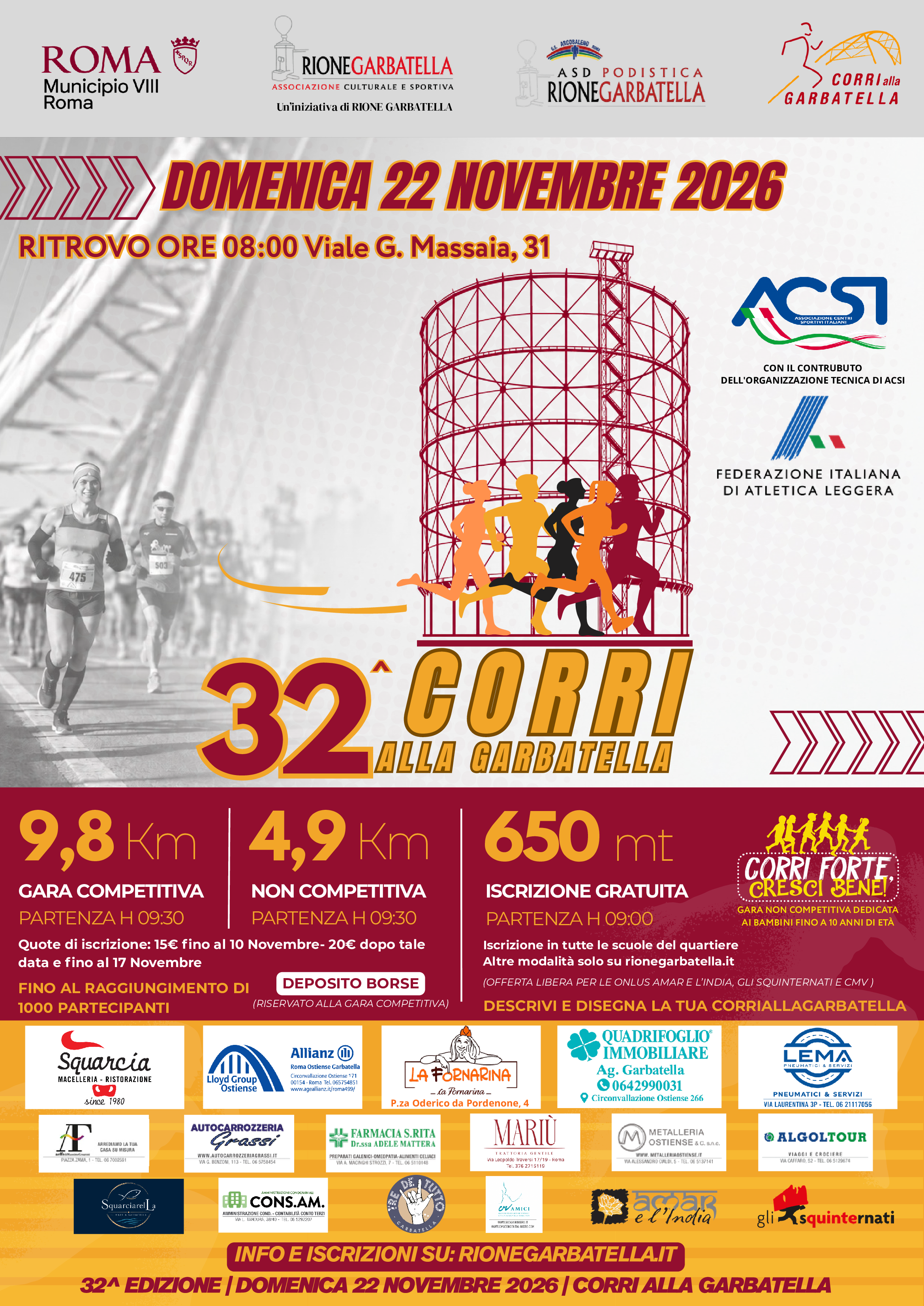 Locandina ufficiale Corri alla Garbatella — 32ª edizione (2026)