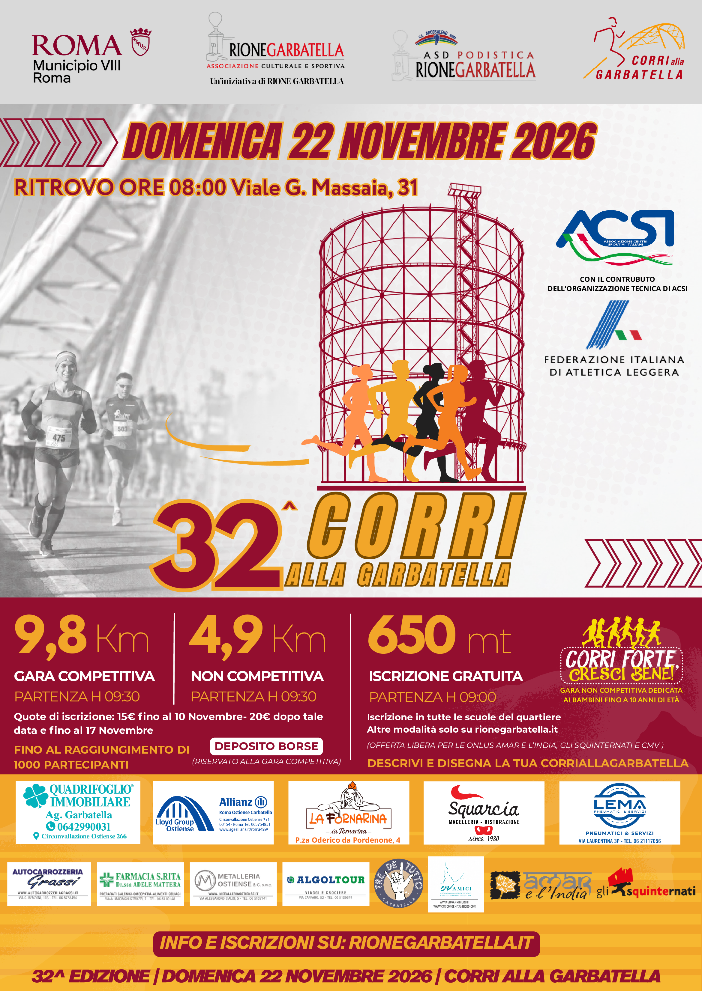 Locandina ufficiale Corri alla Garbatella — 32ª edizione (2026)